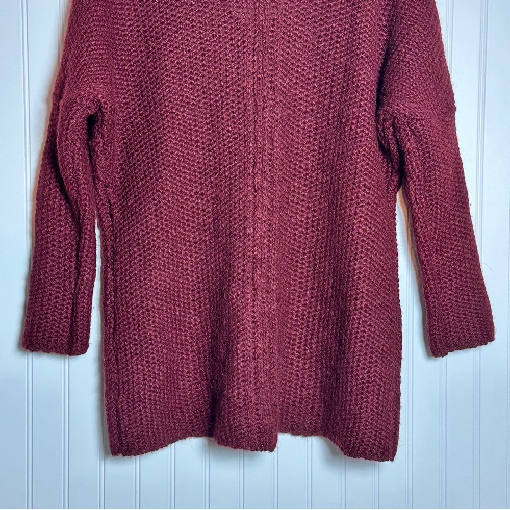 Anthropologie Moth Maroon Chunky Open Knit Oversized Alpaca Wool  Sweater - Picture 7 of 10